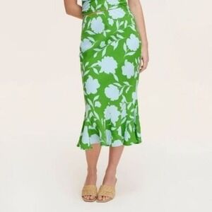 Kate Spade X Target Green & White Floral Midi Skirt Linen Blend Size Large